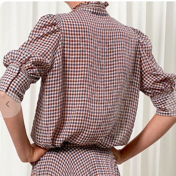 Chic Checkered Ruffle Neck Blouse - Picture 2 of 11